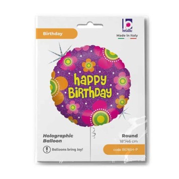 Happy Birthday Flowers Holo Happy Birthday foil balloon 46 cm