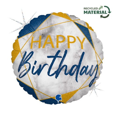 Happy Birthday Glitter Marble Blue Happy Birthday foil balloon 46 cm