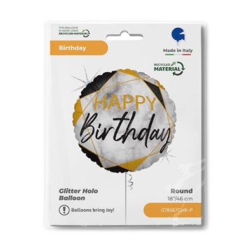 Happy Birthday Glitter Marble Happy Birthday foil balloon 46 cm