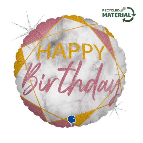 Happy Birthday Glitter Marble Rose Happy Birthday foil balloon 46 cm