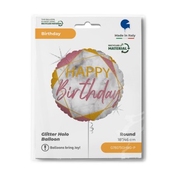 Happy Birthday Glitter Marble Rose Happy Birthday foil balloon 46 cm