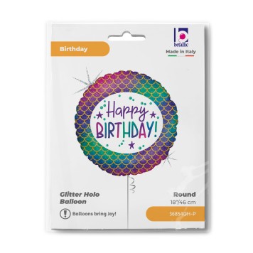 Happy Birthday Glitter Mermaid Happy Birthday foil balloon 46 cm