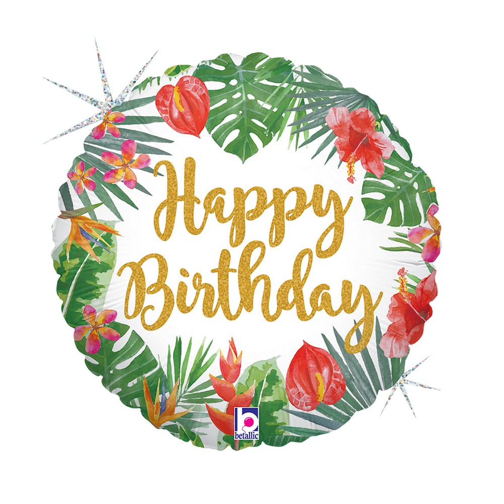 Happy Birthday Glitter Tropical Happy Birthday foil balloon 46 cm