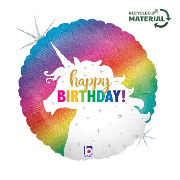 Happy Birthday Glitter Unicorn Happy Birthday foil balloon 46 cm