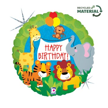 Happy Birthday Jungle Animals Holo Happy Birthday foil balloon 46 cm