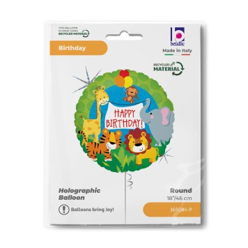 Happy Birthday Jungle Animals Holo Happy Birthday foil balloon 46 cm