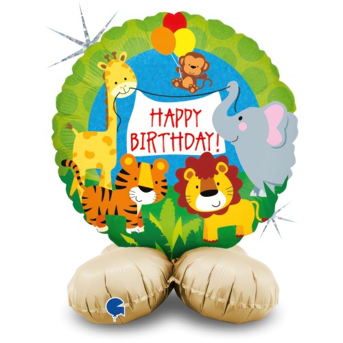 Happy Birthday Jungle Happy Birthday foil balloon with base 41 cm
