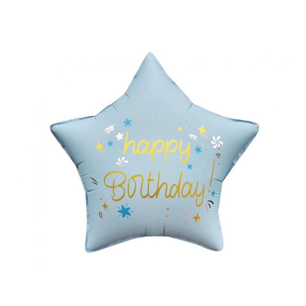 Happy Birthday Matt Blue Happy Birthday star foil balloon 44 cm