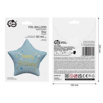 Happy Birthday Matt Blue Happy Birthday star foil balloon 44 cm