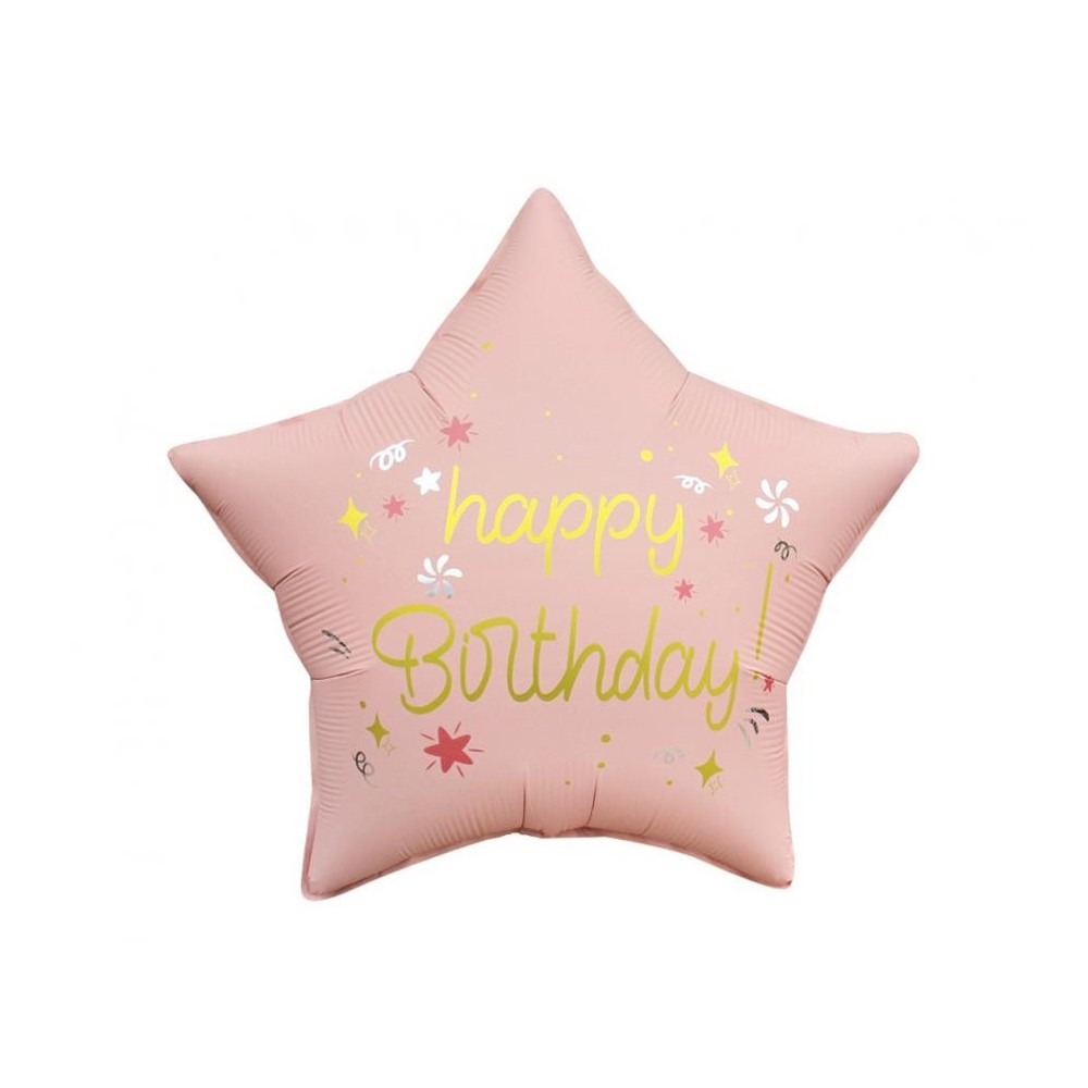 Happy Birthday Matt Pink Happy Birthday star foil balloon 44 cm