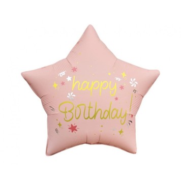 Happy Birthday Matt Pink Happy Birthday star foil balloon 44 cm