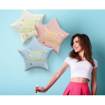 Happy Birthday Matt Pink Happy Birthday star foil balloon 44 cm