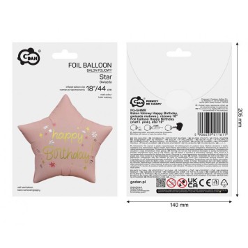 Happy Birthday Matt Pink Happy Birthday star foil balloon 44 cm