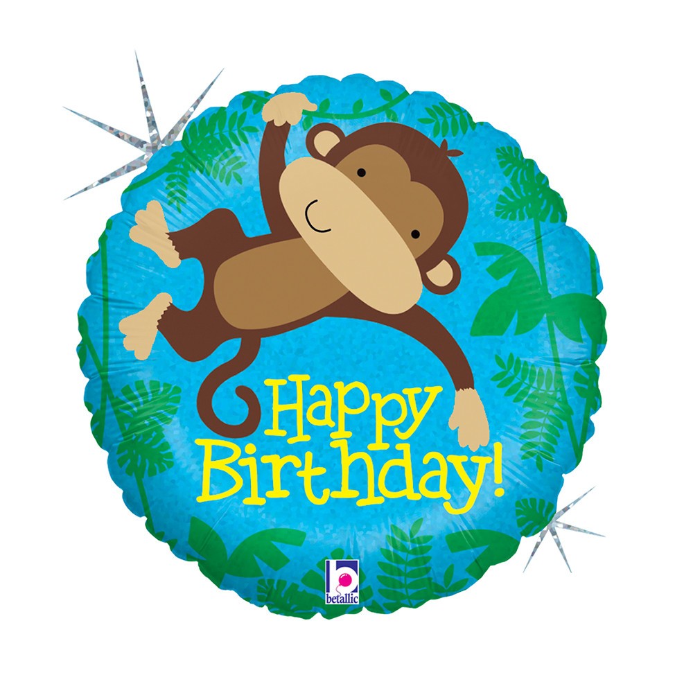 Happy Birthday Monkey Buddy Holo Happy Birthday foil balloon 46 cm