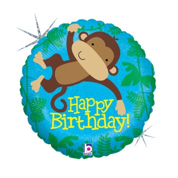 Happy Birthday Monkey Buddy Holo Happy Birthday foil balloon 46 cm