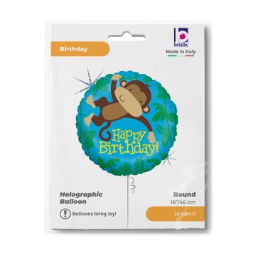 Happy Birthday Monkey Buddy Holo Happy Birthday foil balloon 46 cm