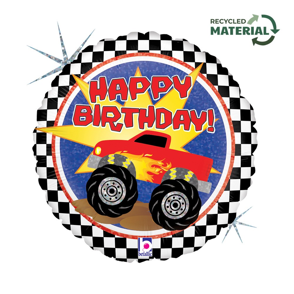 Happy Birthday Monster Truck Holo Happy Birthday foil balloon 46 cm