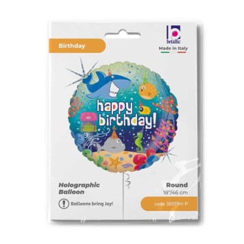 Happy Birthday Ocean Holo Happy Birthday foil balloon 46 cm