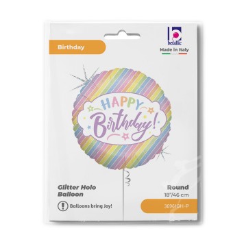 Happy Birthday Pastel Holo Happy Birthday foil balloon 46 cm