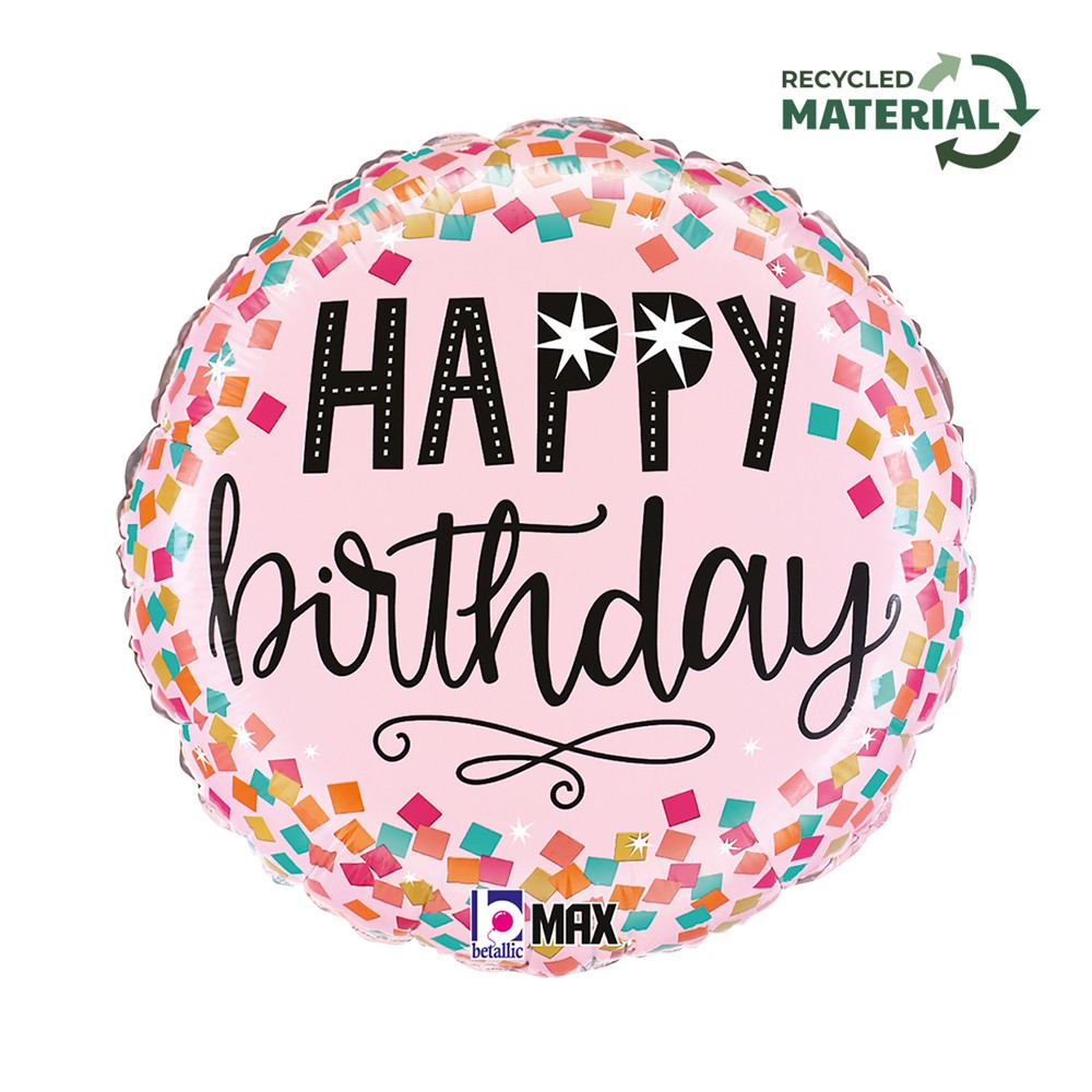 Happy Birthday Pink Confetti Happy Birthday foil balloon 46 cm