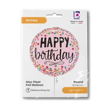 Happy Birthday Pink Confetti Happy Birthday foil balloon 46 cm