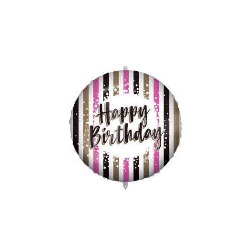Happy Birthday Happy Birthday Pink Gold Stripes Foil Balloon 46 cm