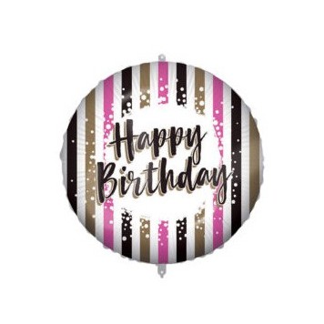 Happy Birthday Happy Birthday Pink Gold Stripes Foil Balloon 46 cm