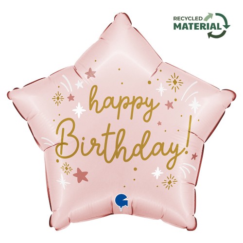 Happy Birthday Pink Star Happy Birthday foil balloon 46 cm