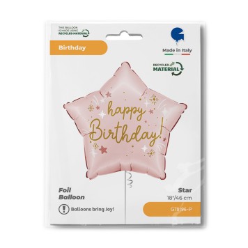 Happy Birthday Pink Star Happy Birthday foil balloon 46 cm