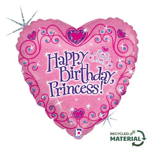 Happy Birthday Princess Tiara Holo Happy Birthday foil balloon 46 cm