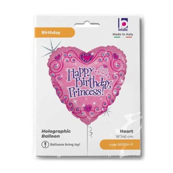 Happy Birthday Princess Tiara Holo Happy Birthday foil balloon 46 cm