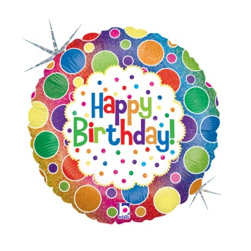 Happy Birthday Rainbow Dots Holo Happy Birthday foil balloon 46 cm