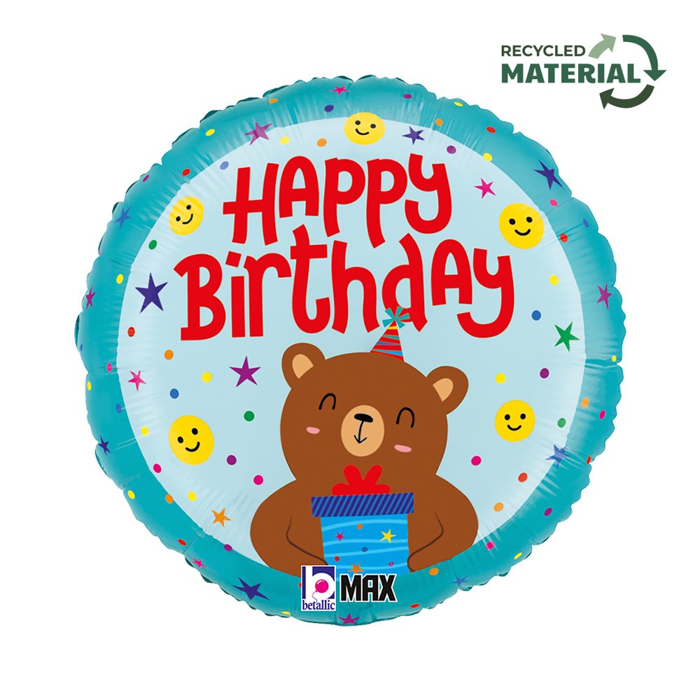 Happy Birthday Smiley Bear Happy Birthday foil balloon 46 cm