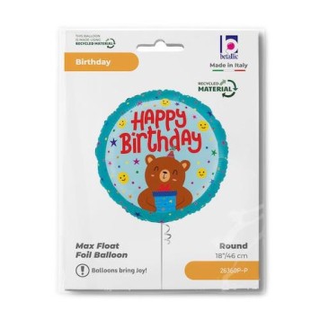 Happy Birthday Smiley Bear Happy Birthday foil balloon 46 cm