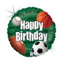 Happy Birthday Sports Balls Holo Happy Birthday foil balloon 46 cm