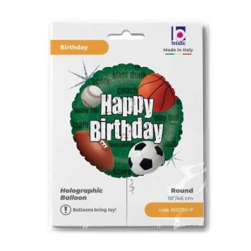 Happy Birthday Sports Balls Holo Happy Birthday foil balloon 46 cm