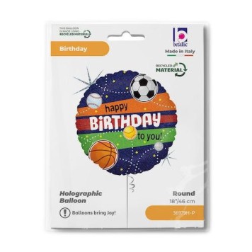Happy Birthday Sports Holo Happy Birthday foil balloon 46 cm