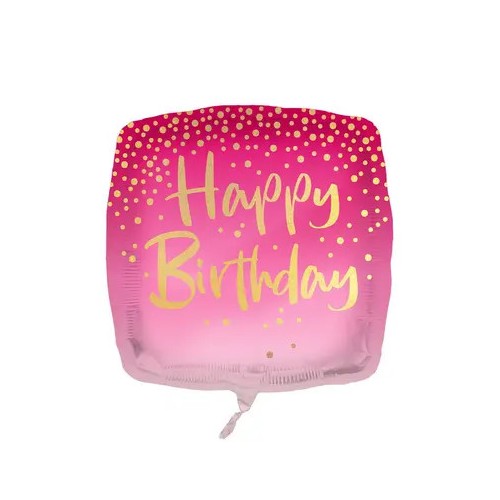 Happy Birthday Square Pink Happy Birthday foil balloon 46 cm