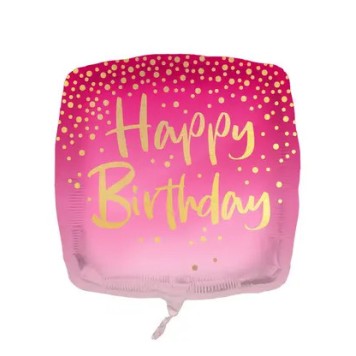 Happy Birthday Square Pink Happy Birthday foil balloon 46 cm