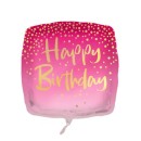 Happy Birthday Square Pink Happy Birthday foil balloon 46 cm