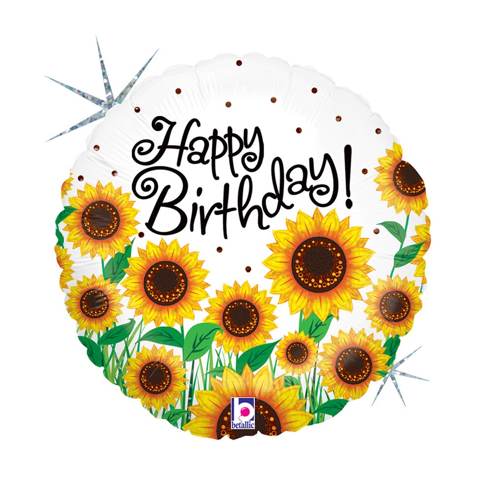 Happy Birthday Sunflowers Holo Happy Birthday foil balloon 46 cm