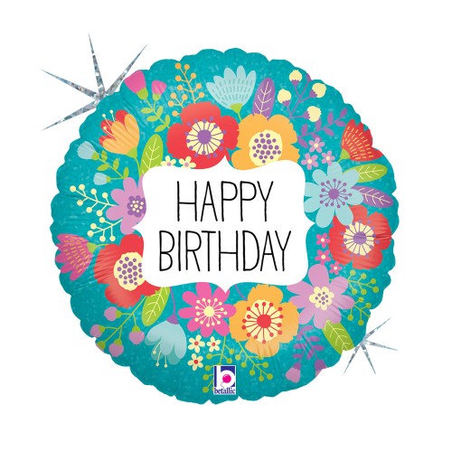 Happy Birthday Wildflowers Holo Happy Birthday foil balloon 46 cm