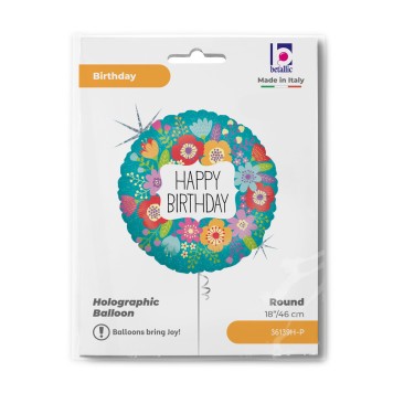 Happy Birthday Wildflowers Holo Happy Birthday foil balloon 46 cm