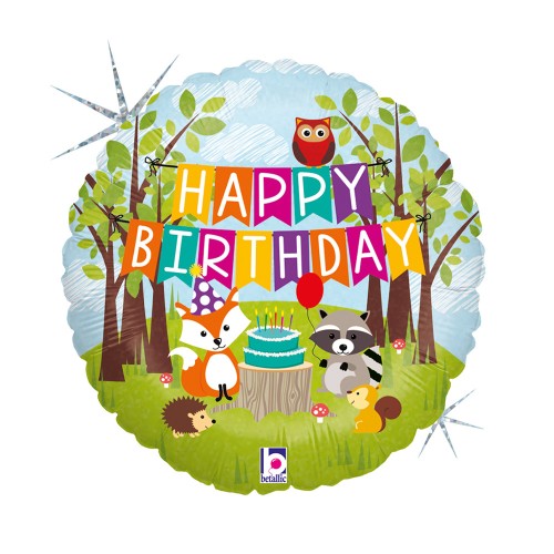 Happy Birthday Woodland Holo Happy Birthday foil balloon 46 cm