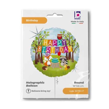 Happy Birthday Woodland Holo Happy Birthday foil balloon 46 cm