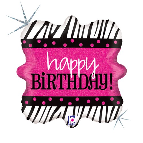 Happy Birthday Zebra Holo Happy Birthday foil balloon 18 inches