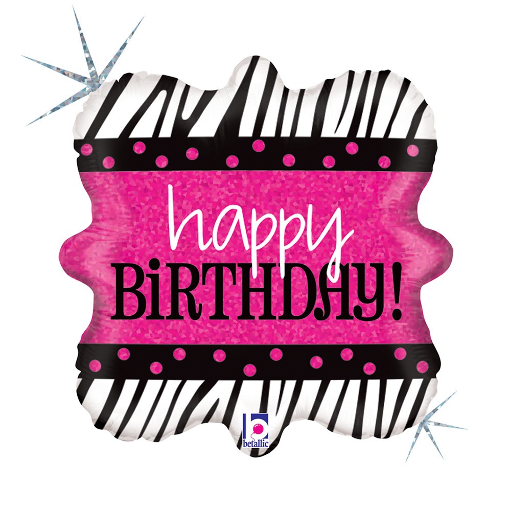 Happy Birthday Zebra Holo Happy Birthday foil balloon 18 inches
