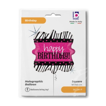Happy Birthday Zebra Holo Happy Birthday foil balloon 18 inches