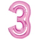 Number Pink Pink Number 3 Foil Balloon 66 cm
