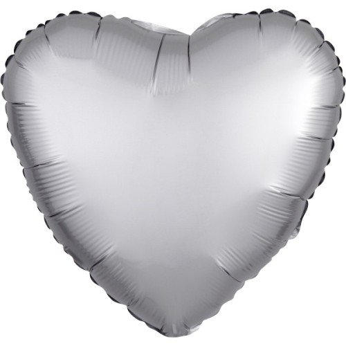 Satin Silk Silver heart foil balloon 43 cm